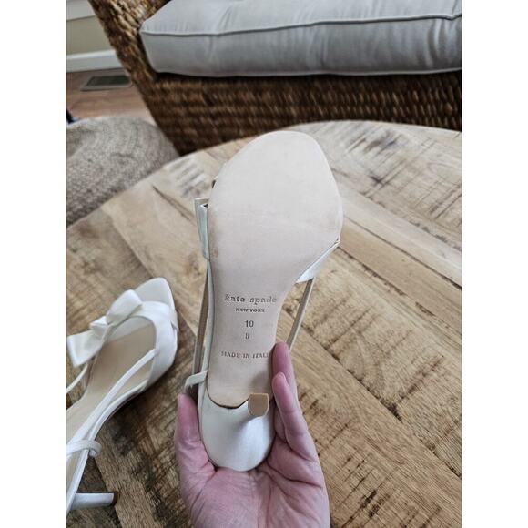 Kate Spade New York Ideal Bow Slingback Heels Ivory Satin Women's 10 EUC - Picture 6 of 11